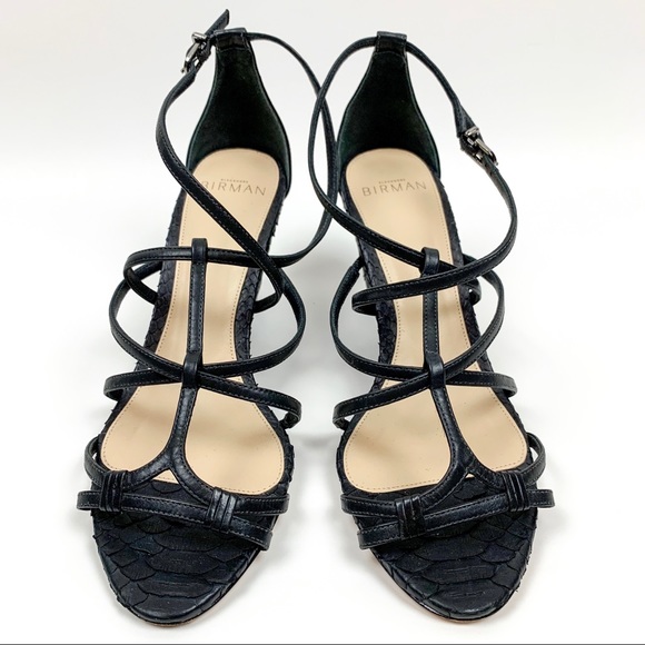 Alexandre Birman Mallica Black Python Leather Wedge heel sandals